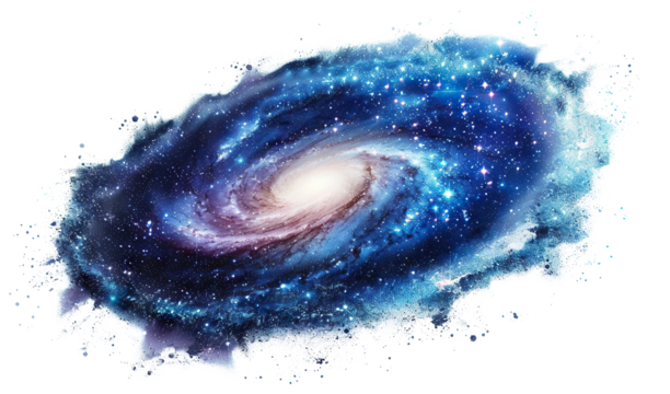 Spiral galaxy illustration with swirling stars and nebula, cut out