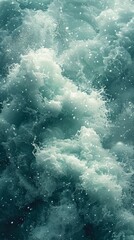 Obraz premium an abstract fantasy art image of mixing of spring light green and white from the bottom left corner with shades of blue mixed with subtle white snow in the upper right corner, dreamy, fantasy elements
