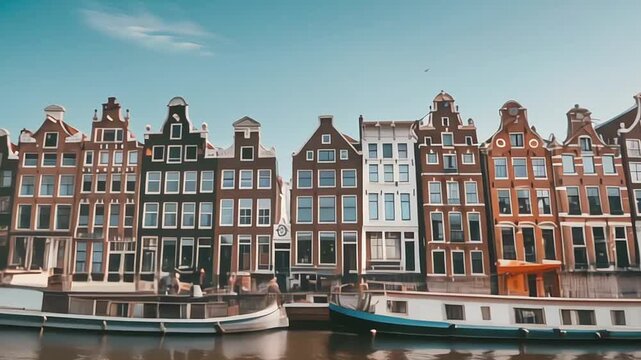 Amsterdam, the Netherlands, Europe. Traditional old buildings reflected in the canal, AI Generative