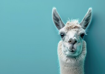 Obraz premium A Llama isolated on a Blue Background