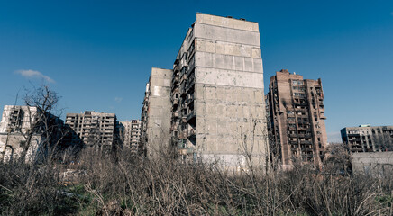 destroyed building in a city lost in the war in Ukraine