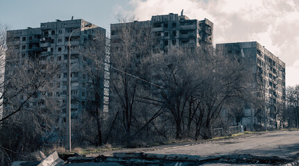 destroyed building in a city lost in the war in Ukraine