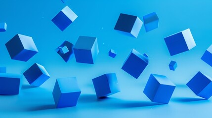 Dynamic Abstract Blue Cubes Floating in a Modern Geometric Background
