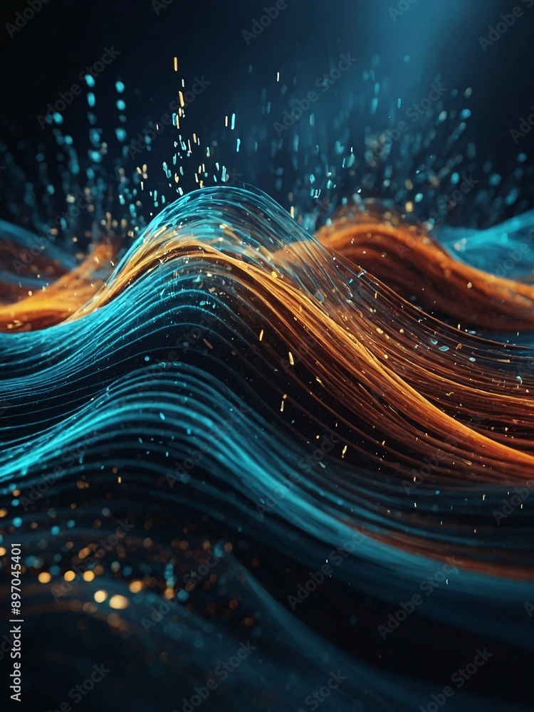 Poster digital waves background banner with motion and particle texture, technology concept