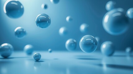 Floating Blue Bubbles in Abstract Light Setting with Soft Reflections