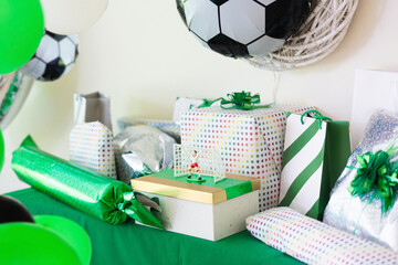Kids birthday. Football theme child party.