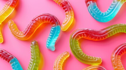 Obraz premium Vibrant Gummy Candy Worms in Bright Colorful Arrangements Ideal for Sweet Treat Illustrations and Confectionery Designs