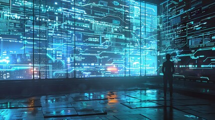 Fototapeta premium A lone cybernetic explorer charting the uncharted territories of online privacy