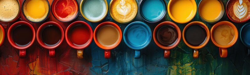 Many cups of coffee up on a wall, Drink background