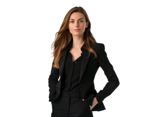 isolated portrait of confident businesswoman in suit with professional posing, female in formal business attire