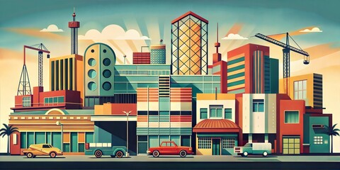 elements of construction retro pop style image background