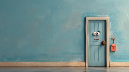 A door with a mischievous face as a doorknob challenges you to pass.