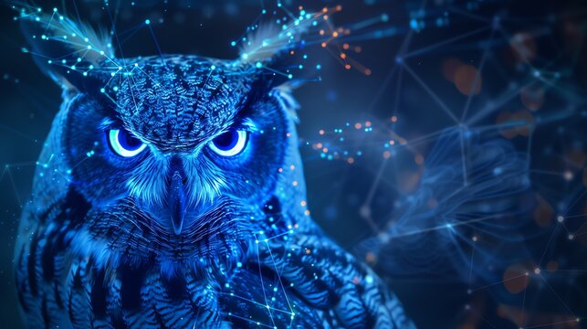 A vigilant digital owl, emblematic of wisdom in online privacy awareness
