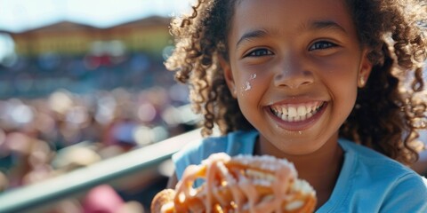 A young girl holds a donut in front of her face, playful and mischievous
