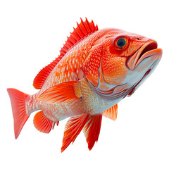 Fototapeta premium Vibrant red rockfish with detailed scales and fins isolated on transparency PNG background, , ideal for seafood restaurant advertisements, educational materials, or marine life projects,