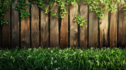 Fototapeta premium Wooden Fence and Grassy Yard