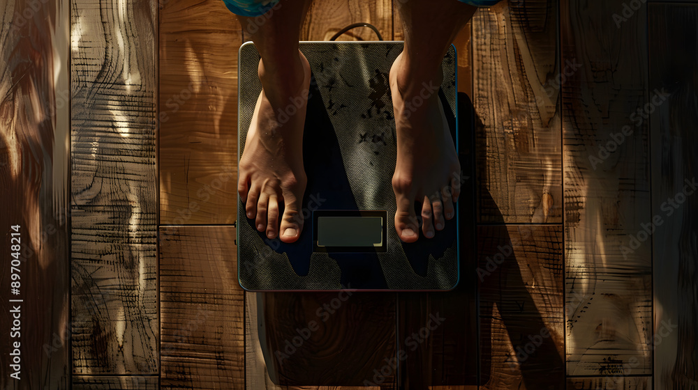 Aufkleber the point of view of a person standing on a digital scale