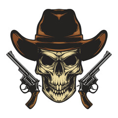Cowboy Skull with double gun Premium vector