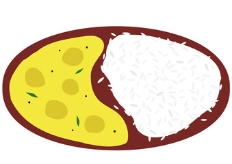 Indian Kadhi Chawal Illustration, Indian Cuisine, Indian Food, Indian meal, curd rice, kadhi rice, indian thali, kadhi chawal illustration, yummy delicious indian lunch, dinner