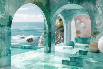Serene Turquoise Archway Overlooking Coastal Ocean View