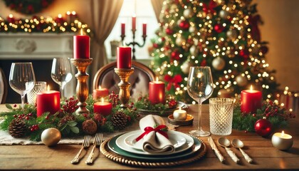 Create a welcoming and festive ambiance with candles and decorations on your Christmas dinner table