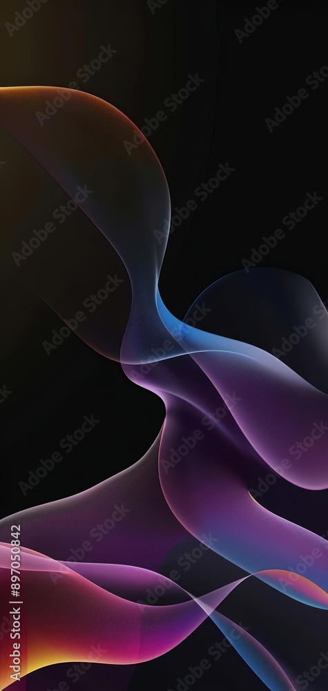 Poster abstract colorful waveforms on black background for modern design