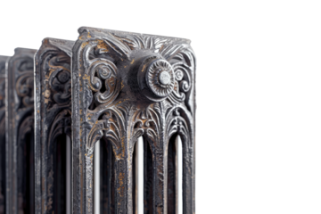 Antique Iron Radiator, Isolated on White Background
