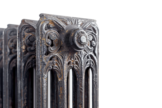 Antique Iron Radiator, Isolated on White Background
