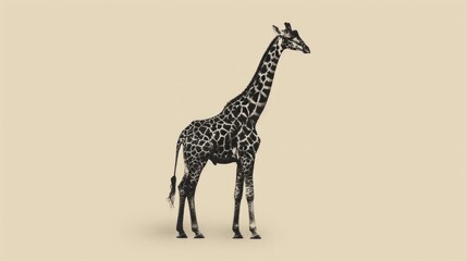 Fototapeta premium Graceful Giraffe Standing Tall Against Beige Background