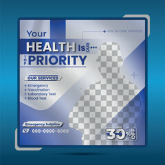A square banner, social media post about health care, or gradient vector template.