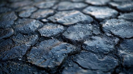 Close-Up of Wet Cobblestone Pavement