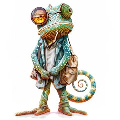 Fototapeta premium Chameleon Japanese Street animal fashion cartoon isolated whitebackground 16:9