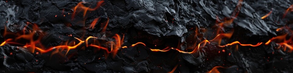 Black Fire. Intense Flames on Dark Background for Hellish Cooking