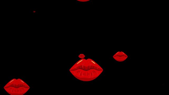 Kiss Lips Red Looped Video, Black background. Animation of cartoon woman's lips with key colors. 4k videos