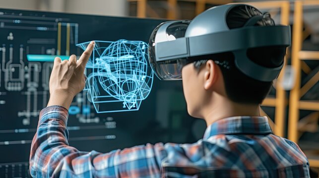 Intense focus fills the engineer's eyes as they meticulously craft the blueprint of a futuristic spaceship, bringing imagination to life on the 3D screen.