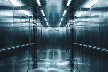 inside of a clean and silvery metallic elevator