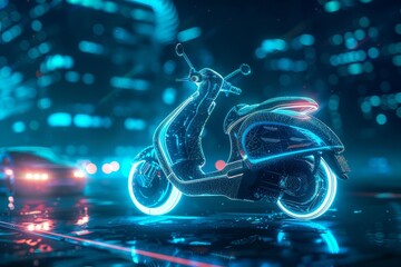 Fototapeta premium Futuristic Scooter in a Glowing Cityscape
