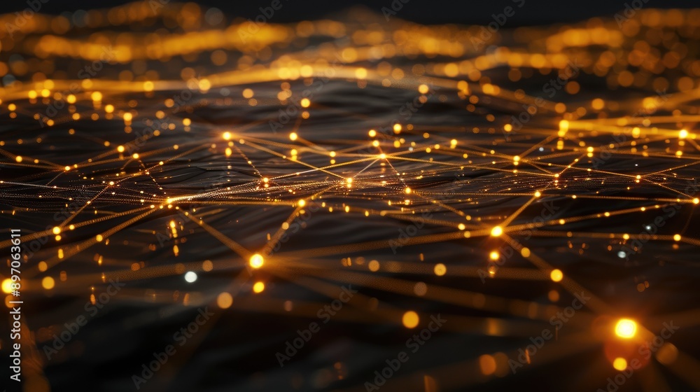 Poster abstract 3d network with interconnected nodes and glowing lines