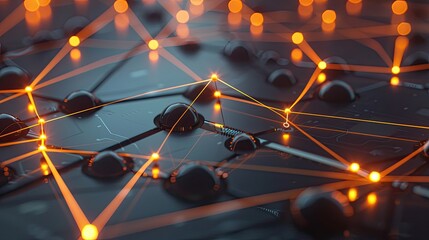 Abstract 3D network with interconnected nodes and glowing lines