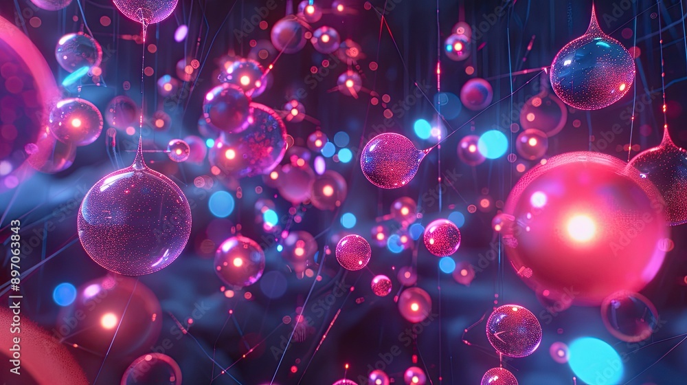Aufkleber abstract 3d network with interconnected spheres and neon lines