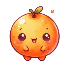 Fototapeta premium Watercolor Cartoon Orange Clipart with Face on Transparent Background PNG