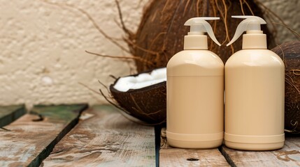 bottles of shampoo and conditioner of coconut