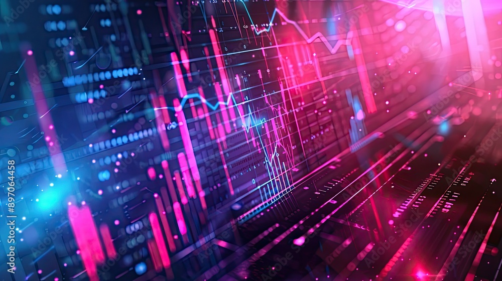 Poster abstract business background with financial charts and holograms