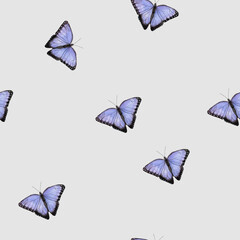 Seamless pattern with lilac butterflies. Watercolor illustration on gray background. For wrapping paper, textile, wallpaper, packaging, design