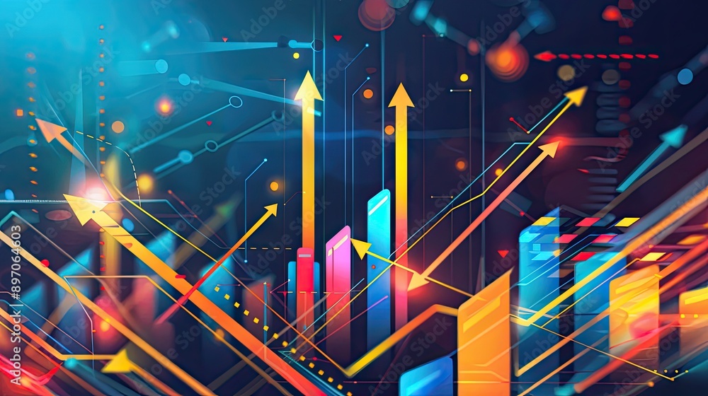 Poster abstract concept of business growth with arrows and charts