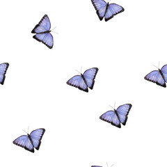 Seamless pattern with lilac butterflies. Watercolor illustration on white background. For wrapping paper, textile, wallpaper, packaging, fabric