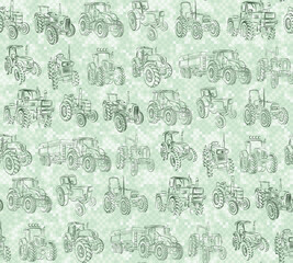 The seamless pixel background with tractors.
