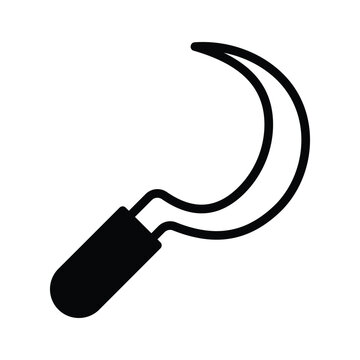 recommend clip art: Creatively crafted sickle icon, A traditional agricultural tool used for harvesting crops.
