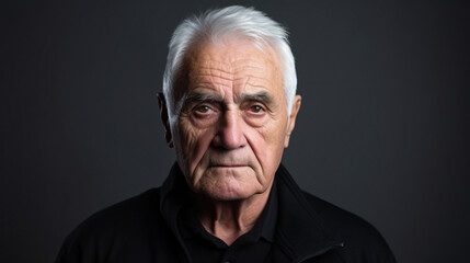 Obraz premium portrait of old man looking at camera, senior man with white hair, serious or tired sad face, photography.