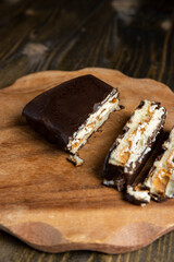 dessert from dairy products in natural sweet chocolate